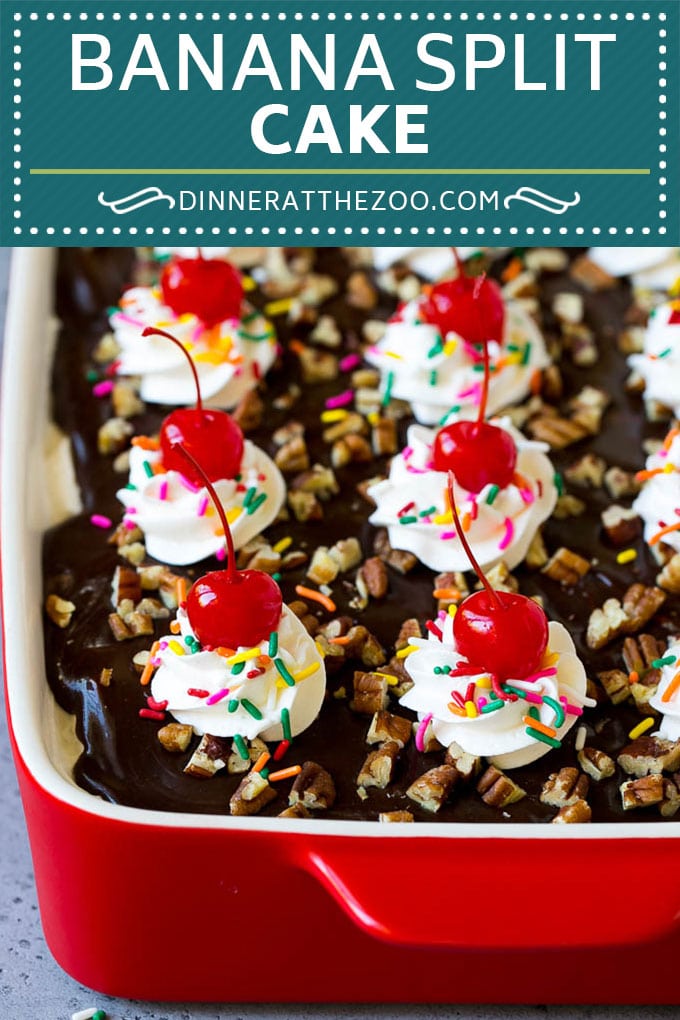 Banana Split Cake Recipe | No Bake Cake | Banana Split Dessert #banana #chocolate #nobake #cake #cheesecake #dinneratthezoo