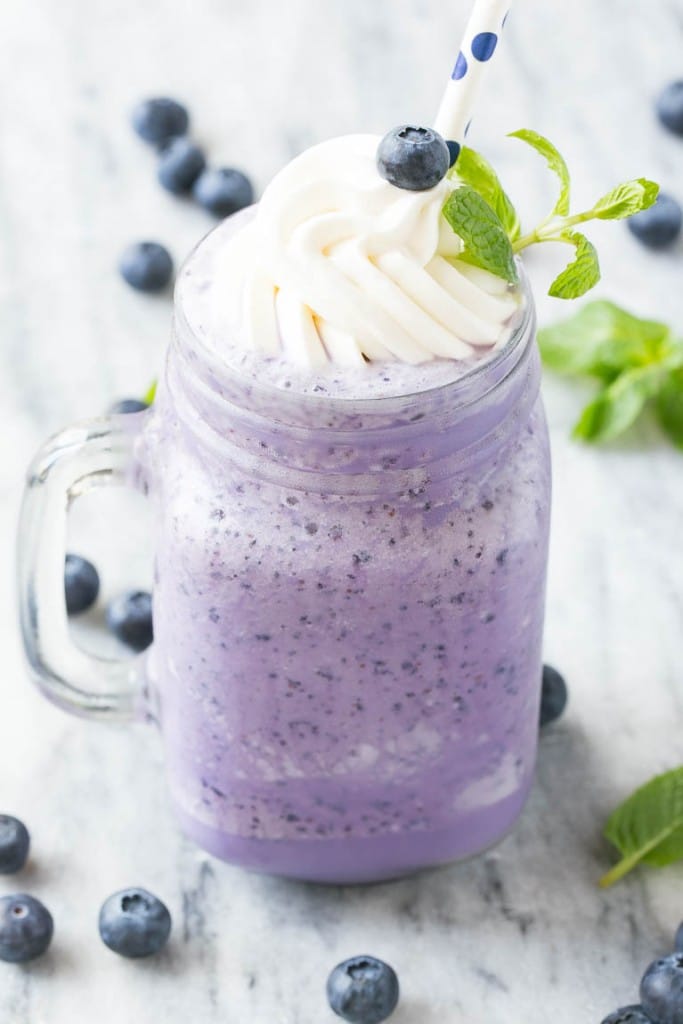 This recipe for a blueberry milkshake is a cool treat that's on the lighter side - this milkshake has 70% less calories than the original version!