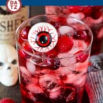 This Halloween punch is a flavorful blend of cranberry raspberry juice, apple cider and ginger ale, garnished with fruit and spooky ice cubes.