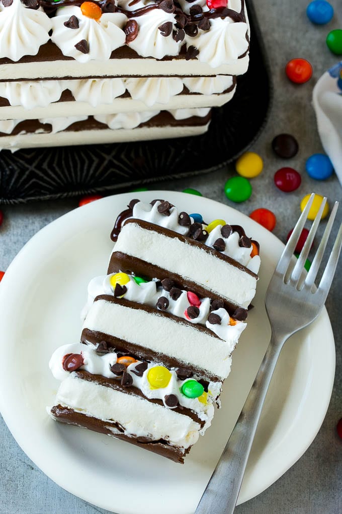 A slice of ice cream sandwich cake.