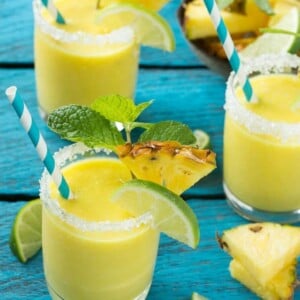 This pineapple coconut smoothie recipe is a tropical fruit delight that's both healthy and refreshing. #ad