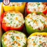 These stuffed bell peppers are filled with a mixture of ground beef, tomato sauce and rice, then topped with cheese and baked to perfection. A classic dish that's comfort food at its finest!