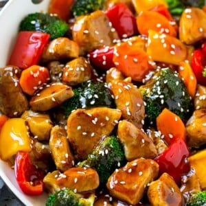 Teriyaki pork stir fry with pork tenderloin and colorful vegetables in a homemade sauce.